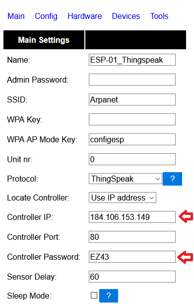 ESP-01S és DHT11 ThingSpeak - ESPeasy Thingspeak settings