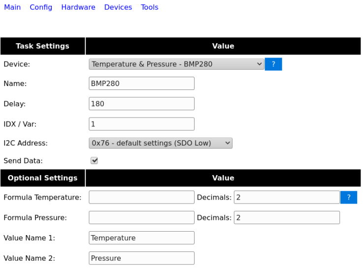 BMP280 sensor settings