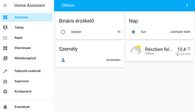 Home Assistant kezdőlap