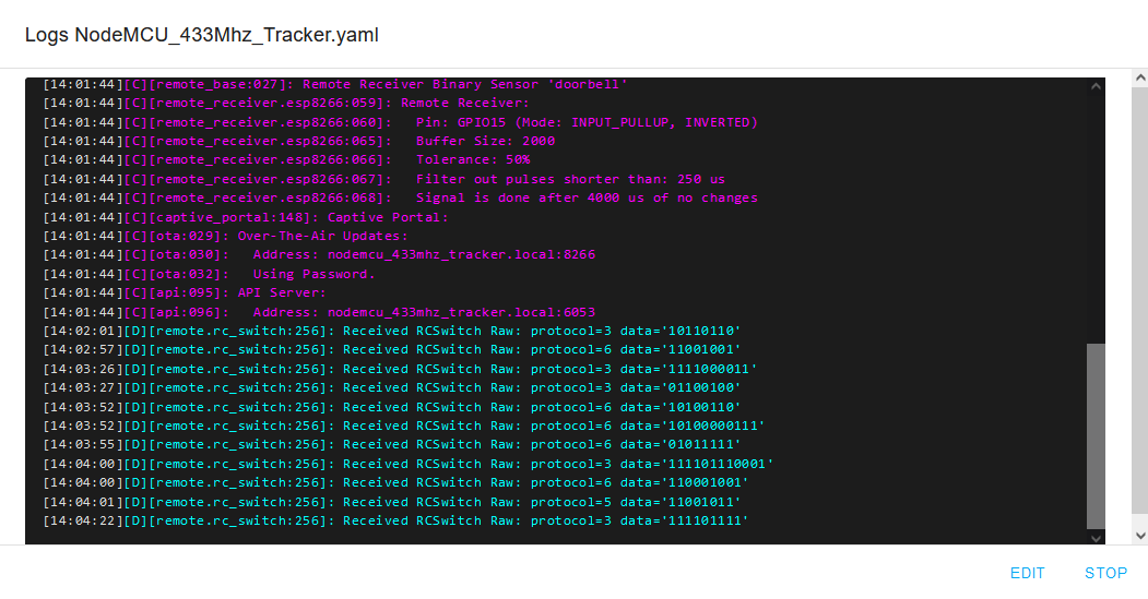 RF Sniffer log