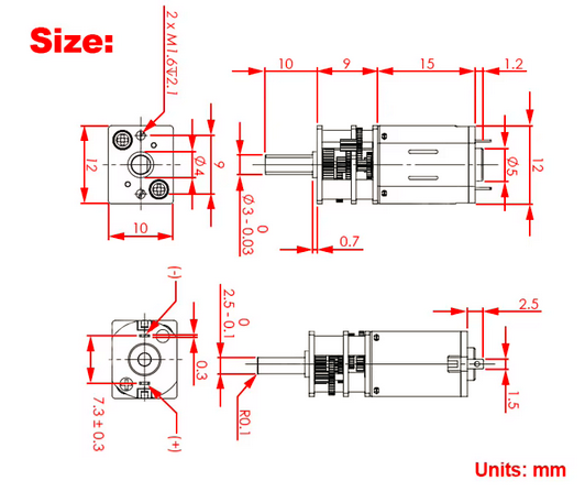 Mini áttételes DC motor - 200 Rpm