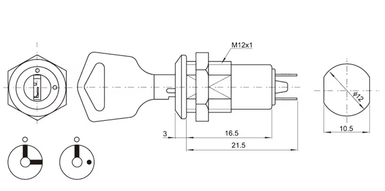 S1203 - Kulcsos kapcsoló zár - 2db kulccsal
